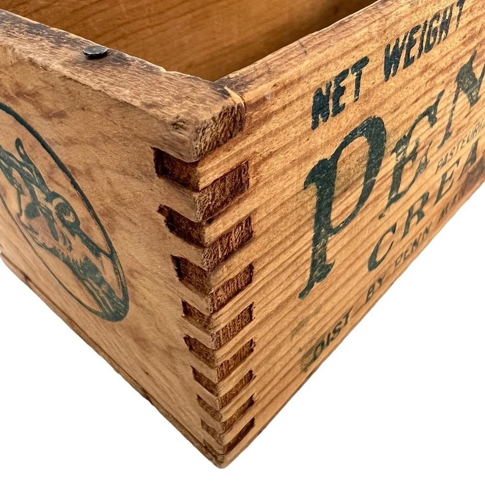 Vintage 50s Penn Maid Wooden Cheese Box Dove-Tail Antique Country Kitchen Decor